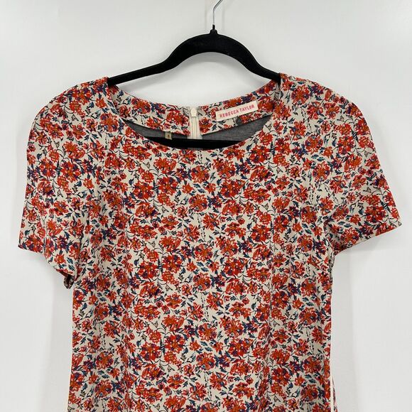 REBECCA TAYLOR Sweet William Red Beige Floral Print Shift Mini Dress Size 4 - Picture 6 of 10